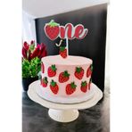 aze kids Çilek Temalı 1 Yaş One Ahşap Pasta Süsü