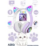 AZEQ Işıklı Kedi Kulaklık Çocuk Kulaklığı Bluetooth RGB LED Mikrofonlu Kablosuz Kulaklık