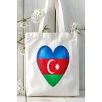 Azerbaijan Azerbaycan Bayrak Baskılı Bez Çanta Omuz Çantası Model