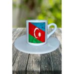 Azerbaycan Ülke Bayrağı Bayrak Baskılı Türk Kahvesi Fincanı Tabaklı Kişiye Özel Model 10