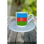 Azerbaycan Ülke Bayrağı Bayrak Baskılı Türk Kahvesi Fincanı Tabaklı Kişiye Özel Model 5