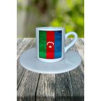 Azerbaycan Ülke Bayrağı Bayrak Baskılı Türk Kahvesi Fincanı Tabaklı Kişiye Özel Model 6