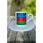 Azerbaycan Ülke Bayrağı Bayrak Baskılı Türk Kahvesi Fincanı Tabaklı Kişiye Özel Model 7