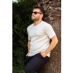 Azıcık Akıllı 23ETSHTARP Beyaz Krep Kumaş Rahat Salaş Esnek Bisiklet Yaka Erkek T-Shirt