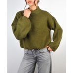 Azimut Giyim Kadın Yeşil Crop Yumuşak Oversize Kazak - Olive Green - Haki - Standart
