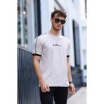 Aziso Erkek Future Nakışlı Slim Fit Bisiklet Yaka Omuz Biye Detaylı %100 Pamuk T-Shirt - Taş Rengi