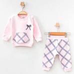 Aziz Bebe %100 Pamuklu Kız Bebek Pijama Takımı - 6 - 9 Ay - Pembe - Açık Pembe