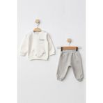 Aziz Bebe Erkek Bebek Desenli Sweatshirt Pantolon 2 'li Alt Üst Bebek Takımı 3 Ay - 36 Ay - Ekru - 6 - 9 Ay