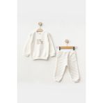Aziz Bebe Erkek Bebek Tavşan Nakışlı Sweatshirt Pantolon 2 'li Alt Üst Bebek Takımı 3 Ay - 18 Ay - Ekru - 6 - 9 Ay