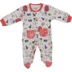 Aziz Bebe Minik Hayvan Desenli Çıtçıtlı Ayaklı (Patikli) Tulum 0-6 Ay - Ekru - Yenidoğan