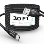 AZPPANXI 30FT USB C Kablosu, Ekstra Uzun USB A'dan USB'ye Tip C Şarj Kablosu Yüksek Sınıf Naylon Örgülü Şarj Kablosu Güvenlik Kamerası/USB-C Telefon/Tablet/PS5/Anahtar için C Tipi Güç Kablosu (Veri Aktarımı