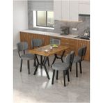 Azra 70 x 110 cm Atlantik Mutfak Masası, Mutfak Masası Takımı, Yemek Masası, 4 Koyu Gri Sandalye - Füme