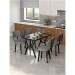 Azra 70 x 110 cm Bendir Mutfak Masası, Mutfak Masası Takımı, Yemek Masası, 4 Koyu Gri Sandalye - Füme
