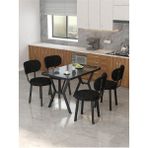 Azra 70 x 110 cm Bendir Mutfak Masası, Mutfak Masası Takımı, Yemek Masası, 4 Siyah Sandalye