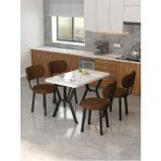 Azra 70 x 110 cm Beyaz Mutfak Masası, Mutfak Masası Takımı, Yemek Masası, 4 Kahverengi Sandalye