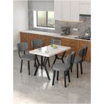 Azra 70 x 110 cm Beyaz Mutfak Masası, Mutfak Masası Takımı, Yemek Masası, 4 Koyu Gri Sandalye - Füme