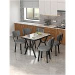Azra 70 x 110 cm Efes Mutfak Masası, Mutfak Masası Takımı, Yemek Masası, 4 Koyu Gri Sandalye - Füme