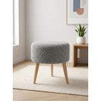 Azra Mobilya Açık Gri Welsoft Kumaş Yuvarlak Puf Ahşap Ayaklı Demonte Modern Puf Tabure 40X42 cm - 40 cm çap