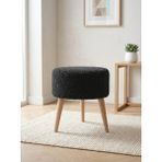 Azra Mobilya Antrasit Welsoft Kumaş Yuvarlak Puf Ahşap Ayaklı Demonte Modern Puf Tabure 40X42 cm - 40 cm çap