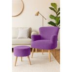 Azra Mobilya Berjer + Puf Set - Welsoft Yumuşak Kumaş - Doğal Ahşap Ayak - Lila