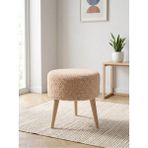 Azra Mobilya Cappucino Welsoft Kumaş Yuvarlak Puf Ahşap Ayaklı Demonte Modern Puf Tabure 40X42 cm - 40 cm çap - Cappuccino