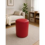 Azra Mobilya Kırmızı Deri Puf 40X50 cm Silindir Tasarım Dekoratif Oturma Pufu Salon Yatak Odası Antre