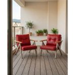 Azra Mobilya Kırmızı Venedik Model 2 Adet Balkon Berjer Takımı Cappucino Metal Iskelet Deri Kumaş Modern Bahçe Teras Koltuğu