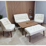 Azra Mobilya Milano Çay Seti Koltuk Takımı - Ofis Takımı - Deri Kumaş - 2+1+1+Bench+Sehpa | Krem