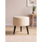 Azra Mobilya Modern Krem Deri Puf Tabure Ahşap Siyah Ayaklı Yuvarlak Puf 40X42 cm - 40 cm çap