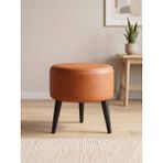 Azra Mobilya Modern Taba Deri Puf Tabure Ahşap Siyah Ayaklı Yuvarlak Puf 40X42 cm - 40 cm çap