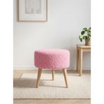 Azra Mobilya Pembe Welsoft Kumaş Yuvarlak Puf Ahşap Ayaklı Demonte Modern Puf Tabure 40X42 cm - 40 cm çap