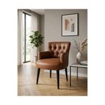 Azra Mobilya Roma Berjer Ofis ve Bekleme Alanı için Kapitone Detaylı Suni Deri Acı Kahve Koltuk Siyah Ahşap Ayaklı 60x55x48 cm Standart 14 kg