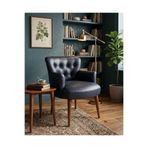 Azra Mobilya Roma Berjer Ofis ve Bekleme Alanı için Kapitone Detaylı Suni Deri Lacivert Koltuk, 60x55x48 cm, Ceviz Ahşap Ayaklı