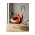 Azra Mobilya Roma Berjer Ofis ve Bekleme Alanı için Kapitone Detaylı Suni Deri Taba Renk 60x55x48 cm Beyaz Ahşap Ayaklı Tekli Koltuk