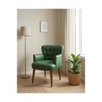 Azra Mobilya Roma Berjer Ofis ve Bekleme Alanı için Kapitone Detaylı Suni Deri Yeşil Koltuk, 60x55x48 cm, 14 kg, Ceviz Ahşap Ayaklı