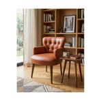 Azra Mobilya Roma Berjer Ofis ve Çalışma Odası için Kapitone Detaylı Suni Deri Taba Rengi 60x55x48 cm Ceviz Ahşap Ayaklı Tekli Koltuk