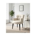 Azra Mobilya Roma Model Berjer Ofis ve Bekleme Alanı Koltuğu Kapitone Detaylı Suni Deri Krem Renk 60x55x48 cm Siyah Ahşap Ayaklı Tekli Koltuk