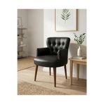 Azra Mobilya Roma Model Berjer Ofis ve Bekleme Koltuğu Kapitone Detaylı Suni Deri Siyah 60x55x48 cm Ceviz Ahşap Ayaklı Tekli Koltuk