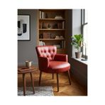 Azra Mobilya Roma Model Ofis ve Çalışma Odası Berjer, Kapitone Detaylı, Suni Deri, Kırmızı, 60x55x48 cm, Standart, 14 kg, Ceviz Ahşap Ayaklı Tekli Koltuk