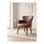 Azra Mobilya Roma Modern Berjer Ofis Koltuğu Kolay Montaj Suni Deri Açık Kahve 58x48x84 cm Ahşap Ceviz Ayaklı Tekli Koltuk