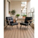 Azra Mobilya Siyah Venedik Model 2 Adet Balkon Berjer Takımı Cappucino Metal Iskelet Deri Kumaş Modern Bahçe Teras Koltuğu