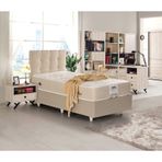 Azrayatakmobilya Yakut Tek Kişilik Yatak Baza Başlik Mdf+Profil+Özel Kumaş Krem