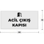 Azresa Acıl Çıkış Kapısı Yazılı - Metal - Beyaz Renk - Kapı Isimliği - 30X15 cm