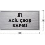 Azresa Acıl Çıkış Kapısı Yazılı - Metal - Gümüş Renk - Kapı Isimliği - 30X15 cm