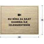 Azresa Bu Bina 24 Saat Kamera Ile Izlenmektedir Yazılı - Metal - Gold Renk - Kapı Isimliği - 20X15 cm