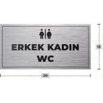 Azresa Erkek Kadın Wc Yazılı - Metal - Gümüş Renk - Kapı Isimliği - 30X15 cm