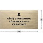 Azresa Gırış Çıkışlarda Lütfen Kapıyı Kapatınız Yazılı - Metal - Gold Renk - Kapı Isimliği - 30X15 cm