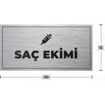 Azresa Saç Ekımı Yazılı - Metal - Gümüş Renk - Kapı Isimliği - 30X15 cm
