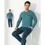 Azrlya Boyraz 0689 Erkek Uzun Kol Penye Pijama Takımı - Turkuaz