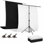 AZT 150X200CM T Stand Bar + 1.5X2MT Siyah ve Beyaz Fon Perde Background Backdrop Çekim T-Shape